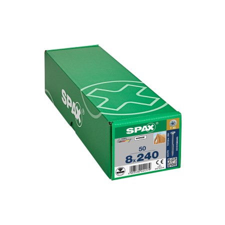 Spax Ahşap Konstrüksiyon Vidası, 8 x 240 mm, 50 Adet, Yarım Dişli, Havşa Başlı, T-STAR plus T40, 4KESİCİ UÇlu, WIROX Kaplama