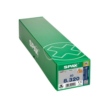 Spax Ahşap Konstrüksiyon Vidası, 8 x 320 mm, 50 Adet, Yarım Dişli, Havşa Başlı, T-STAR plus T40, 4KESİCİ UÇlu, WIROX Kaplama