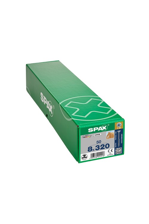 Spax Ahşap Konstrüksiyon Vidası, 8 x 320 mm, 50 Adet, Yarım Dişli, Havşa Başlı, T-STAR plus T40, 4KESİCİ UÇlu, WIROX Kaplama