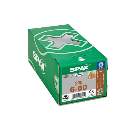 Spax HI.FORCE, 6 x 60 mm, 200 Adet, Tam Dişli, Pul Başlı, T-STAR plus T30, 4KESİCİ UÇlu, WIROX Kaplama