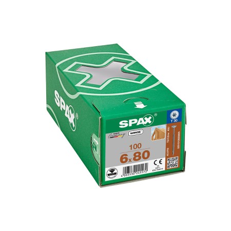 Spax HI.FORCE, 6 x 80 mm, 100 Adet, Tam Dişli, Pul Başlı, T-STAR plus T30, 4KESİCİ UÇlu, WIROX Kaplama