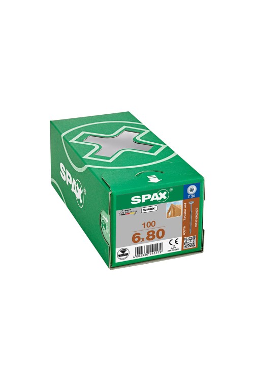 Spax HI.FORCE, 6 x 80 mm, 100 Adet, Tam Dişli, Pul Başlı, T-STAR plus T30, 4KESİCİ UÇlu, WIROX Kaplama