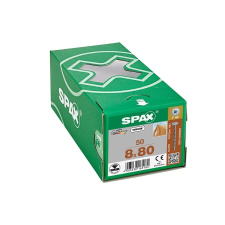 Spax HI.FORCE, 8 x 80 mm, 50 Adet, Tam Dişli, Pul Başlı, T-STAR plus T40, 4KESİCİ UÇlu, WIROX Kaplama