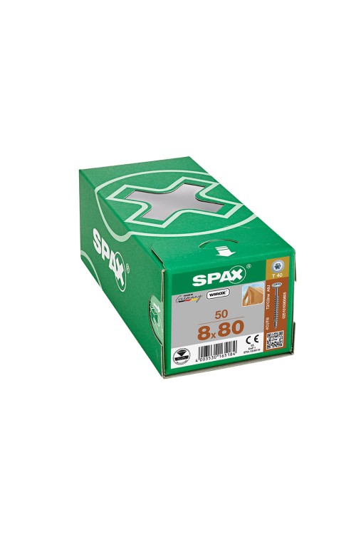 Spax HI.FORCE, 8 x 80 mm, 50 Adet, Tam Dişli, Pul Başlı, T-STAR plus T40, 4KESİCİ UÇlu, WIROX Kaplama