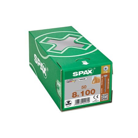 Spax HI.FORCE, 8 x 100 mm, 50 Adet, Tam Dişli, Pul Başlı, T-STAR plus T40, 4KESİCİ UÇlu, WIROX Kaplama 