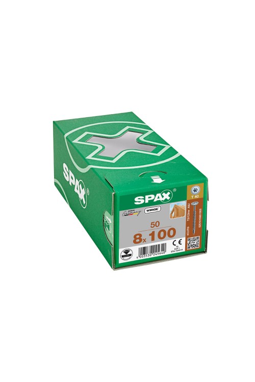 Spax HI.FORCE, 8 x 100 mm, 50 Adet, Tam Dişli, Pul Başlı, T-STAR plus T40, 4KESİCİ UÇlu, WIROX Kaplama 