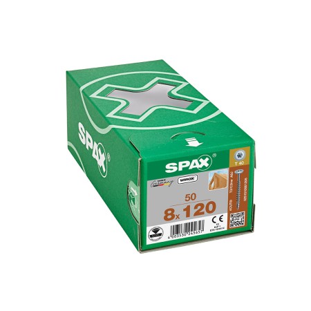 Spax HI.FORCE, 8 x 120 mm, 50 Adet, Tam Dişli, Pul Başlı, T-STAR plus T40, 4KESİCİ UÇlu, WIROX Kaplama