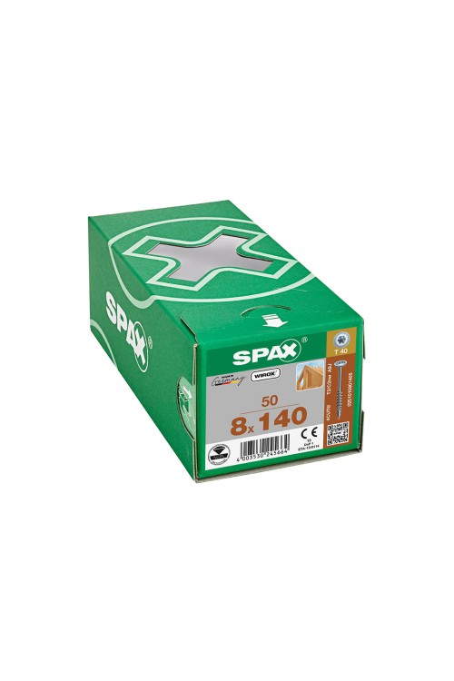 Spax HI.FORCE, 8 x 140 mm, 50 Adet, Yarım Dişli, Pul Başlı, T-STAR plus T40, 4KESİCİ UÇlu, WIROX Kaplama