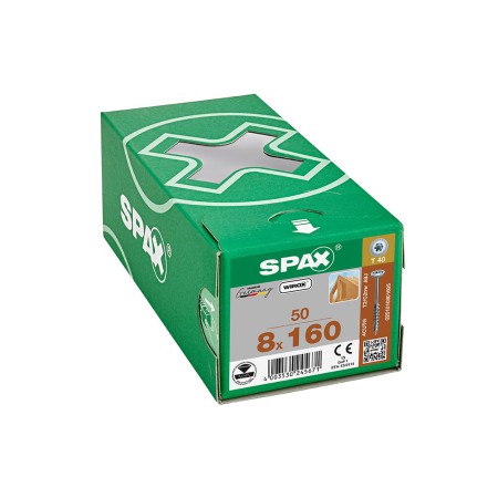 Spax HI.FORCE, 8 x 160 mm, 50 Adet, Yarım Dişli, Pul Başlı, T-STAR plus T40, 4KESİCİ UÇlu, WIROX Kaplama