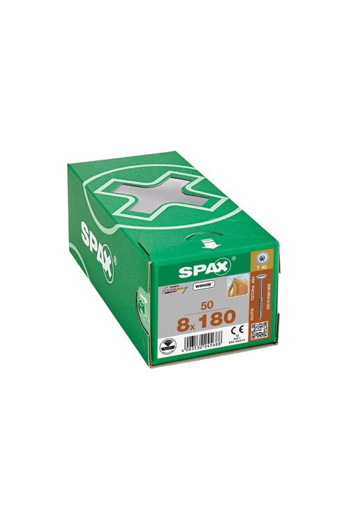 Spax HI.FORCE, 8 x 180 mm, 50 Adet, Yarım Dişli, Pul Başlı, T-STAR plus T40, 4KESİCİ UÇlu, WIROX Kaplama