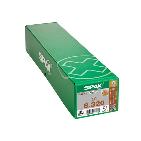 Spax HI.FORCE, 8 x 320 mm, 50 Adet, Yarım Dişli, Pul Başlı, T-STAR plus T40, 4KESİCİ UÇlu, WIROX Kaplama