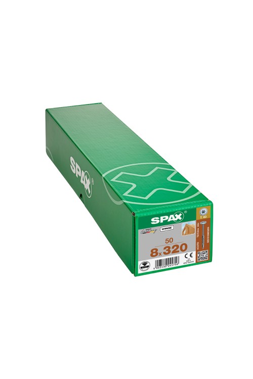 Spax HI.FORCE, 8 x 320 mm, 50 Adet, Yarım Dişli, Pul Başlı, T-STAR plus T40, 4KESİCİ UÇlu, WIROX Kaplama