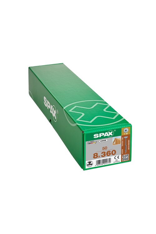 Spax HI.FORCE, 8 x 360 mm, 50 Adet, Yarım Dişli, Pul Başlı, T-STAR plus T40, 4KESİCİ UÇlu, WIROX Kaplama