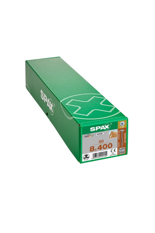 Spax HI.FORCE, 8 x 400 mm, 50 Adet, Yarım Dişli, Pul Başlı, T-STAR plus T40, 4KESİCİ UÇlu, WIROX Kaplama