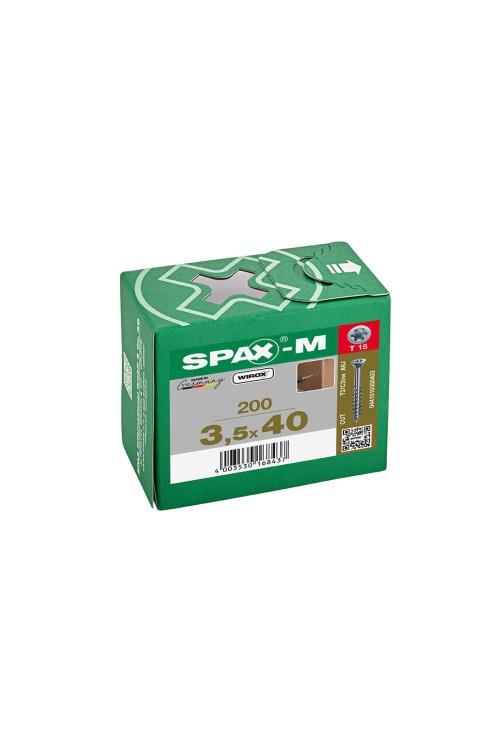 SPAX-M, 3,5 x 40 mm, 200 Adet, Yarım Dişli, Havşa Başlı, T-STAR plus T15, KESİCİ Uçlu, WIROX Kaplama