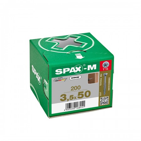 SPAX-M, 3,5 x 50 mm, 200 Adet, Yarım Dişli, Havşa Başlı, T-STAR plus T15, KESİCİ Uçlu, WIROX Kaplama 