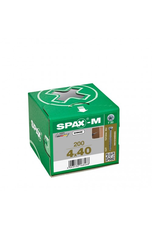 SPAX-M, 4 x 40 mm, 200 Adet, Yarım Dişli, Havşa Başlı, T-STAR plus T20, KESİCİ Uçlu, WIROX Kaplama