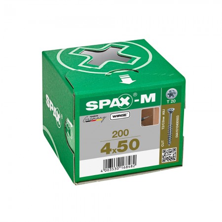 SPAX-M, 4 x 50 mm, 200 Adet, Yarım Dişli, Havşa Başlı, T-STAR plus T20, KESİCİ Uçlu, WIROX Kaplama