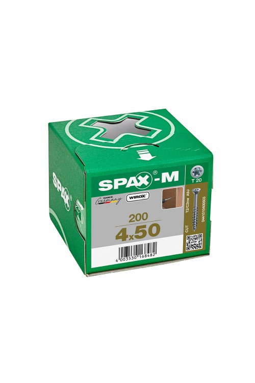 SPAX-M, 4 x 50 mm, 200 Adet, Yarım Dişli, Havşa Başlı, T-STAR plus T20, KESİCİ Uçlu, WIROX Kaplama