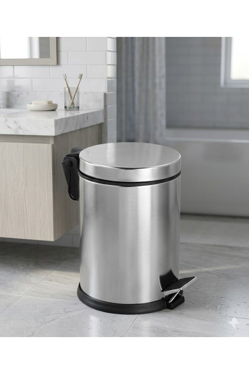 Paslanmaz Krom 5 Litre Çöp Kovası Metal Banyo Tuvalet Mutfak Ofis Çöp Kovası