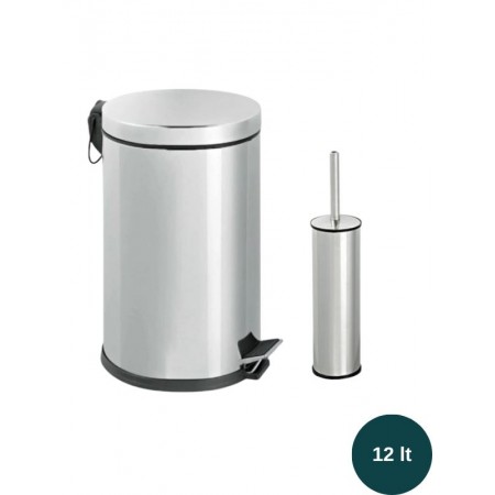 2’li Paslanmaz Çelik Banyo Seti 12 Litre Çöp Kovası ve Tuvalet Fırçası Gri 2’li Paslanmaz Çelik Banyo Seti 12 Litre Çöp Kovası ve Tuvalet Fırçası Gri