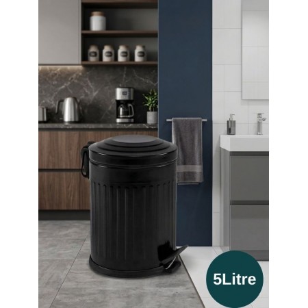 Retro 5 Litre Çöp Kovası Amortisör Kapaklı Siyah Banyo Mutfak Balkon Bahçe