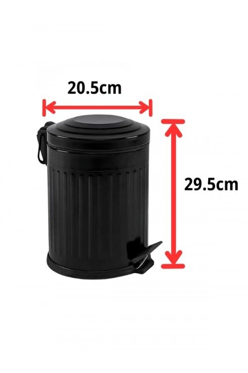 Retro 5 Litre Banyo Seti Çöp Kovası ve WC Fırçalık Amortisör Kapaklı Siyah