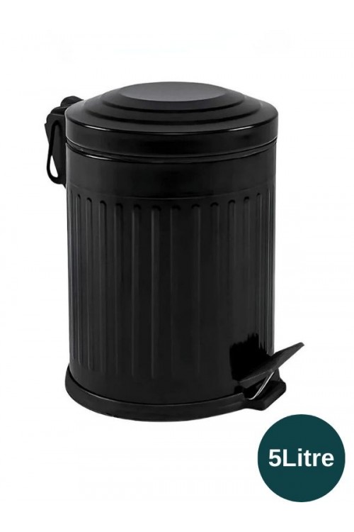Retro 5 Litre Banyo Seti Çöp Kovası ve WC Fırçalık Amortisör Kapaklı Siyah