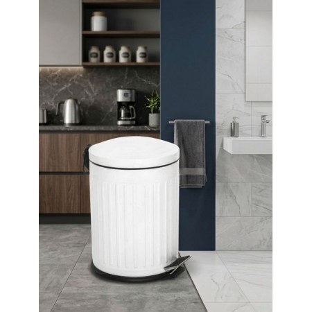 Retro 5 Litre Çöp Kovası Amortisör Kapaklı Beyaz Banyo Mutfak Balkon Bahçe