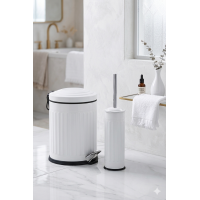Retro 5 Litre Banyo Seti Çöp Kovası ve WC Fırçalık Amortisör Kapaklı Beyaz