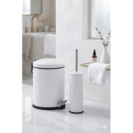 Retro 5 Litre Banyo Seti Çöp Kovası ve WC Fırçalık Amortisör Kapaklı Beyaz Retro 5 Litre Banyo Seti Çöp Kovası ve WC Fırçalık Amortisör Kapaklı Beyaz