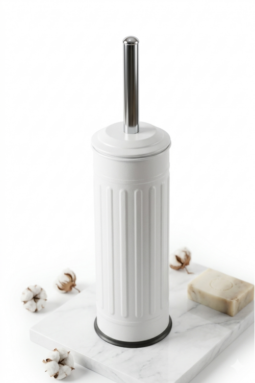 Retro 5 Litre Banyo Seti Çöp Kovası ve WC Fırçalık Amortisör Kapaklı Beyaz
