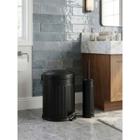 Retro 5 Litre Banyo Seti Çöp Kovası ve WC Fırçalık Amortisör Kapaklı Siyah