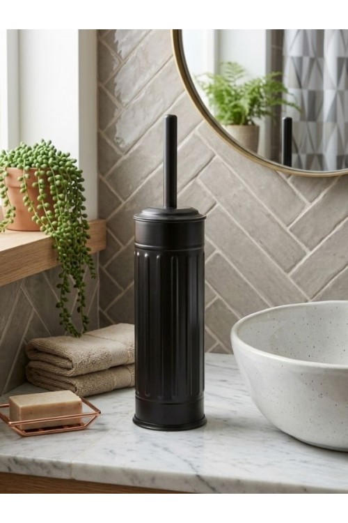 Retro 5 Litre Banyo Seti Çöp Kovası ve WC Fırçalık Amortisör Kapaklı Siyah