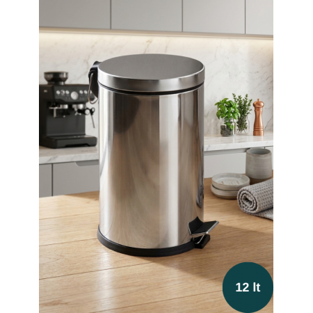 Paslanmaz Krom 12 Litre Çöp Kovası Metal Banyo, Tuvalet, Mutfak ve Ofis Çöp KovasıI