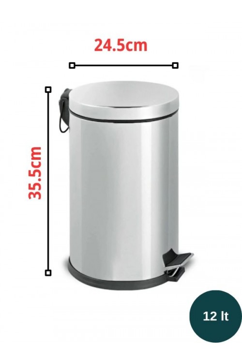 Paslanmaz Krom 12 Litre Çöp Kovası Metal Banyo, Tuvalet, Mutfak ve Ofis Çöp KovasıI