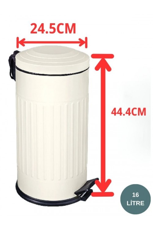 Retro 16 Litre Çöp Kovası Amortisör Kapaklı Krem Bahçe Balkon Mutfak Banyo