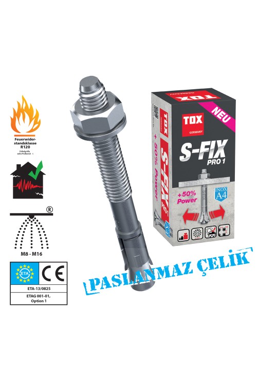 TOX - S FİX PRO 1 M8 X 90 KLİPSLİ ÇELİK DÜBEL A4 PASLANMAZ